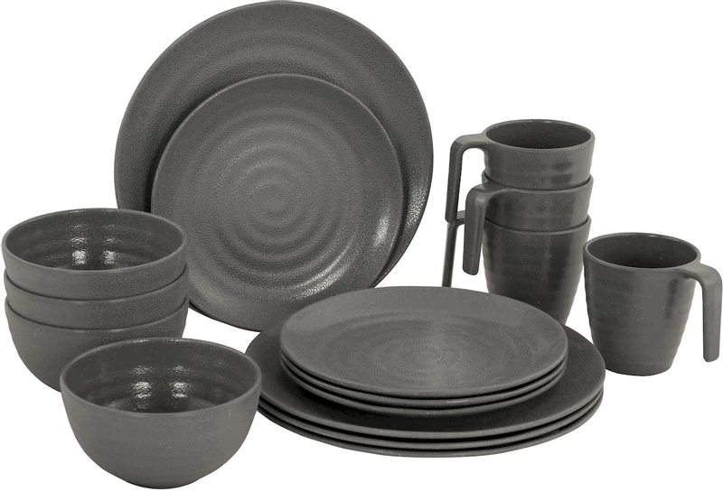 Bo-Camp Stone Melamine Serviesset - 16-delig - Grijs 3 Bo-Camp Stone Melamine Serviesset - 16-delig - Grijs